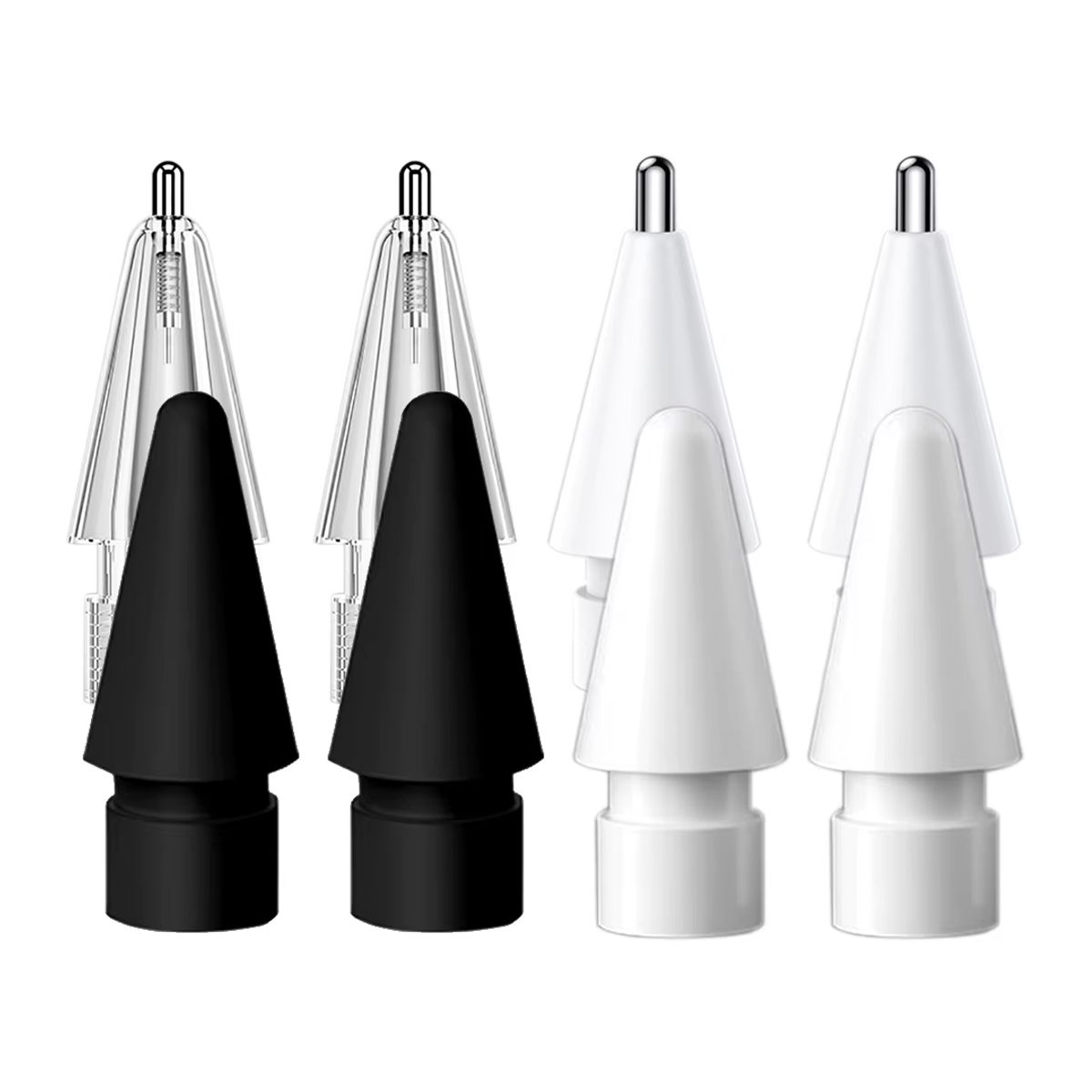 Apple Pencil 1/2 toppar - 2 vita, 2 svarta, 2 trans.