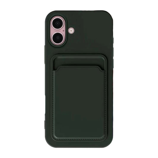 iPhone 16 Mobilskal Silikon med Korthållare - Militärgrön image 2