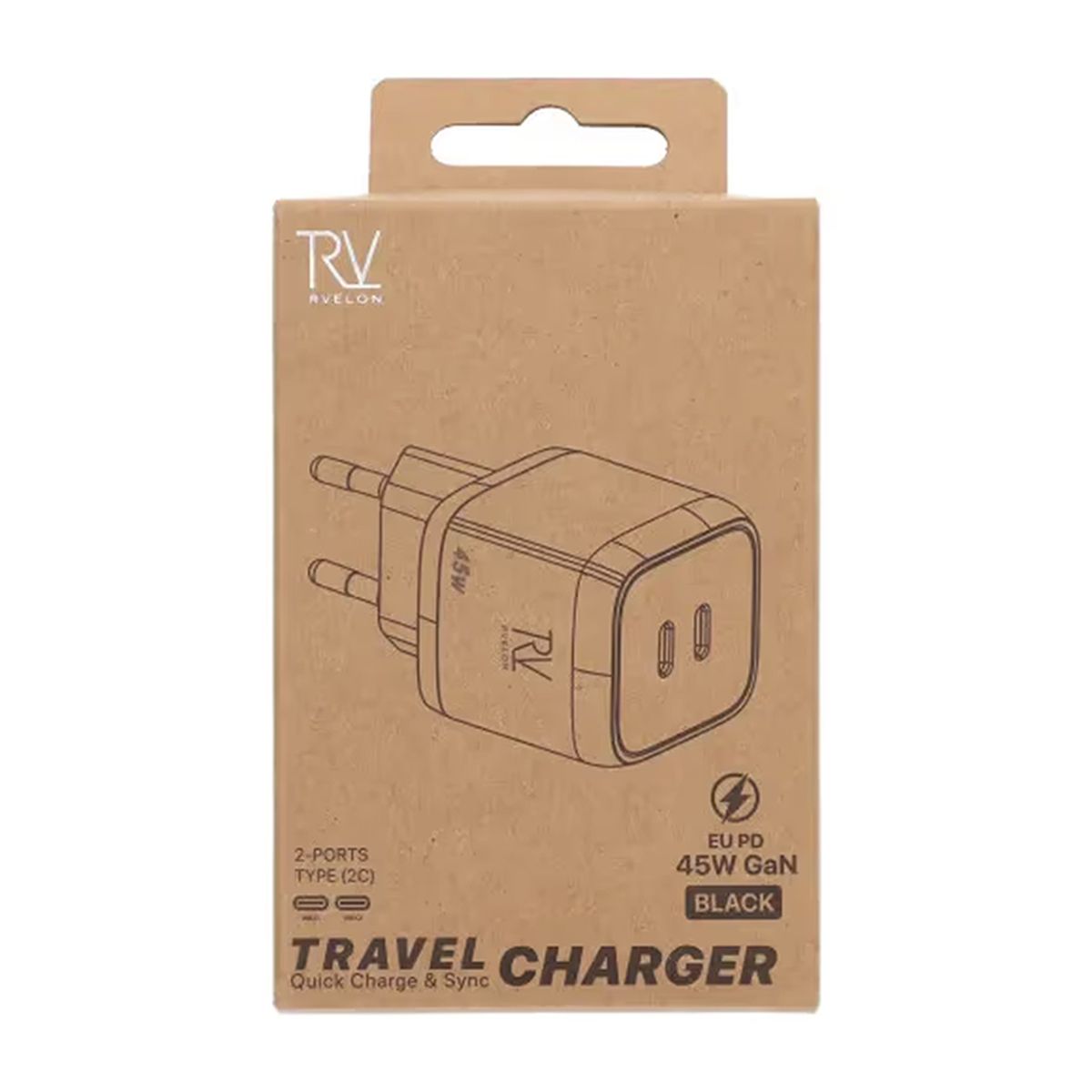 Rvelon USB C Väggladdare 45W GaN Dubbel Port- Svart image 4