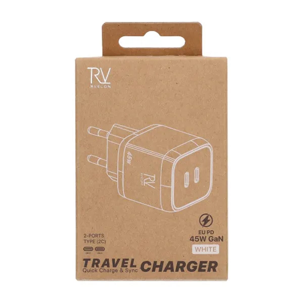 Rvelon USB C Väggladdare 45W GaN Dubbel Port- Vit image 4