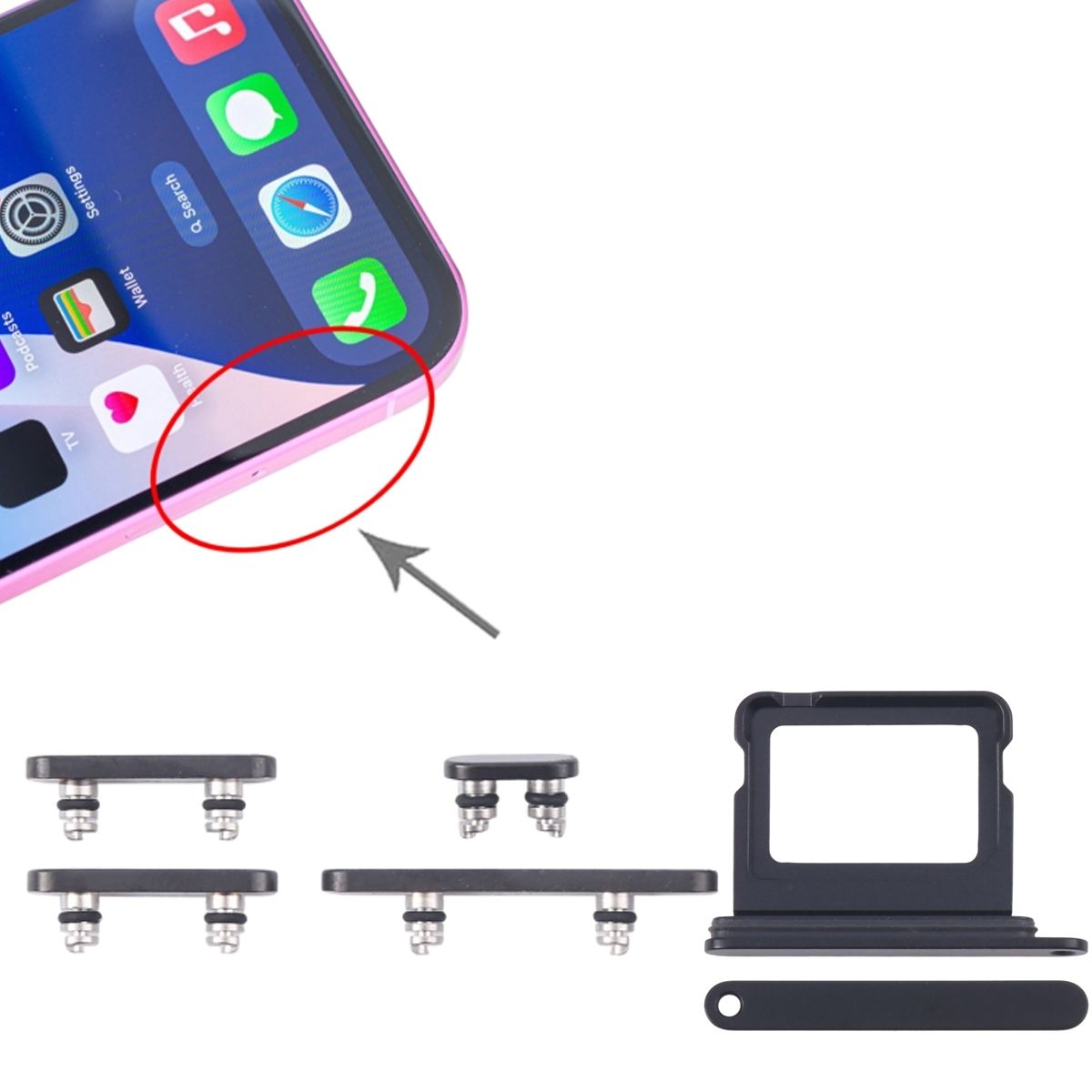 Knappar och Simkorthållare för iPhone 16/16 Plus - Svart image 4