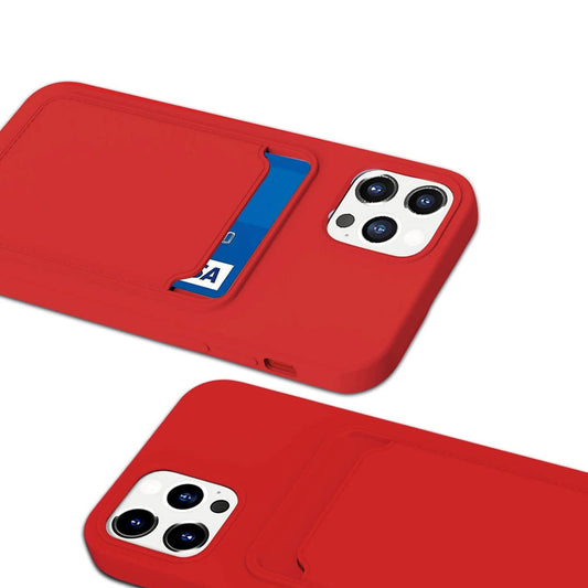 iPhone 12/12 Pro Silikonskal med Korthållare - Röd image 2