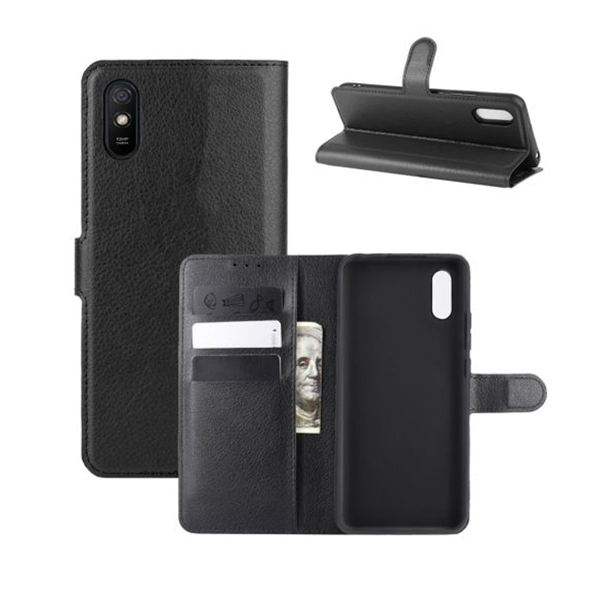 Xiaomi Redmi 9A Plånboksfodral med Stativ - Svart image 5