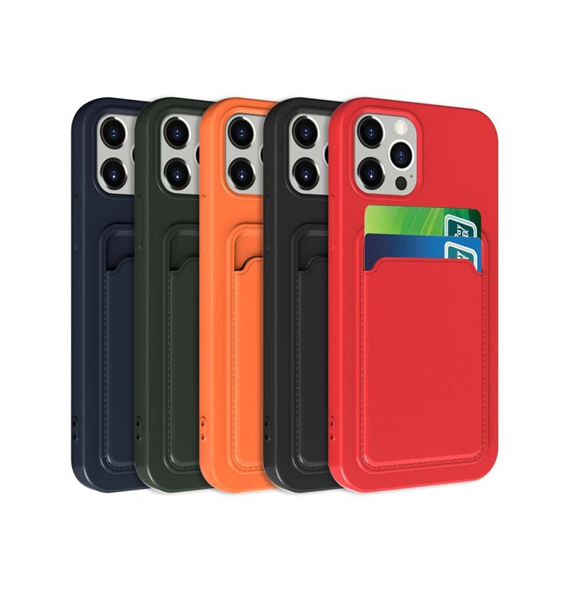 iPhone 13 Pro Max Silikonskal med Korthållare - Röd image 7