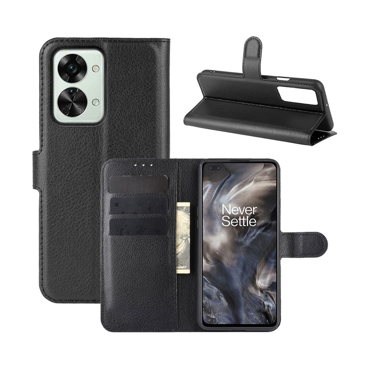 Oneplus Nord 2T Plånboksfodral med Stativ - Svart image 4