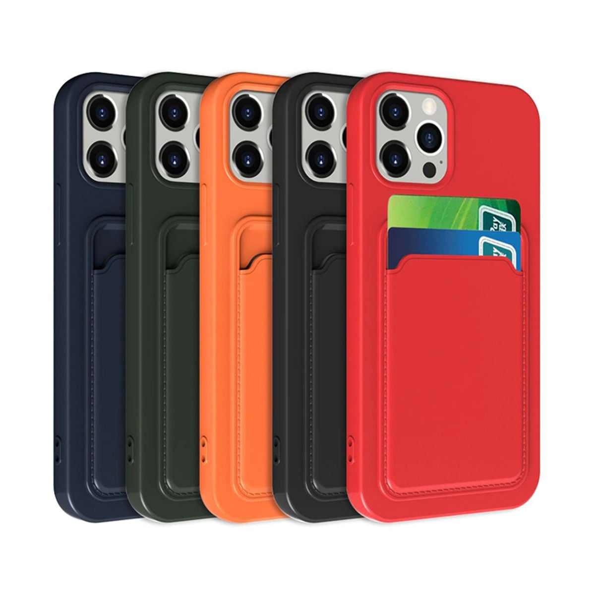 iPhone 14 Silikonskal med Korthållare - Militärgrön image 4