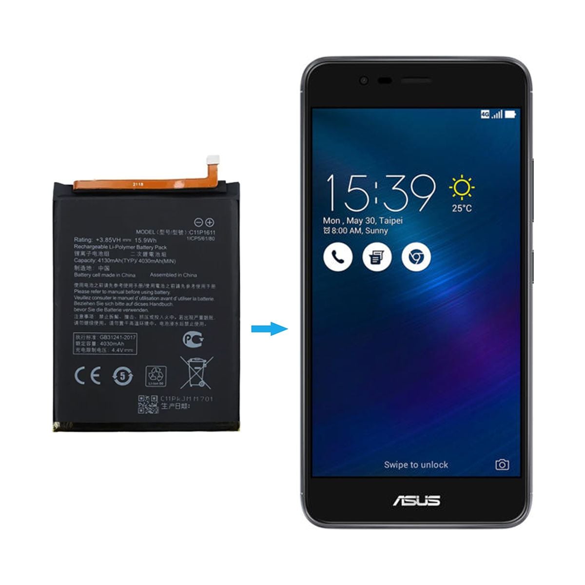 Batteri till Asus ZC520TL etc image 4