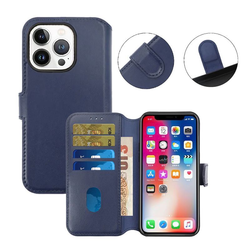 iPhone 15 Pro Max Plånboksfodral Läder Rvelon - Blå image 5