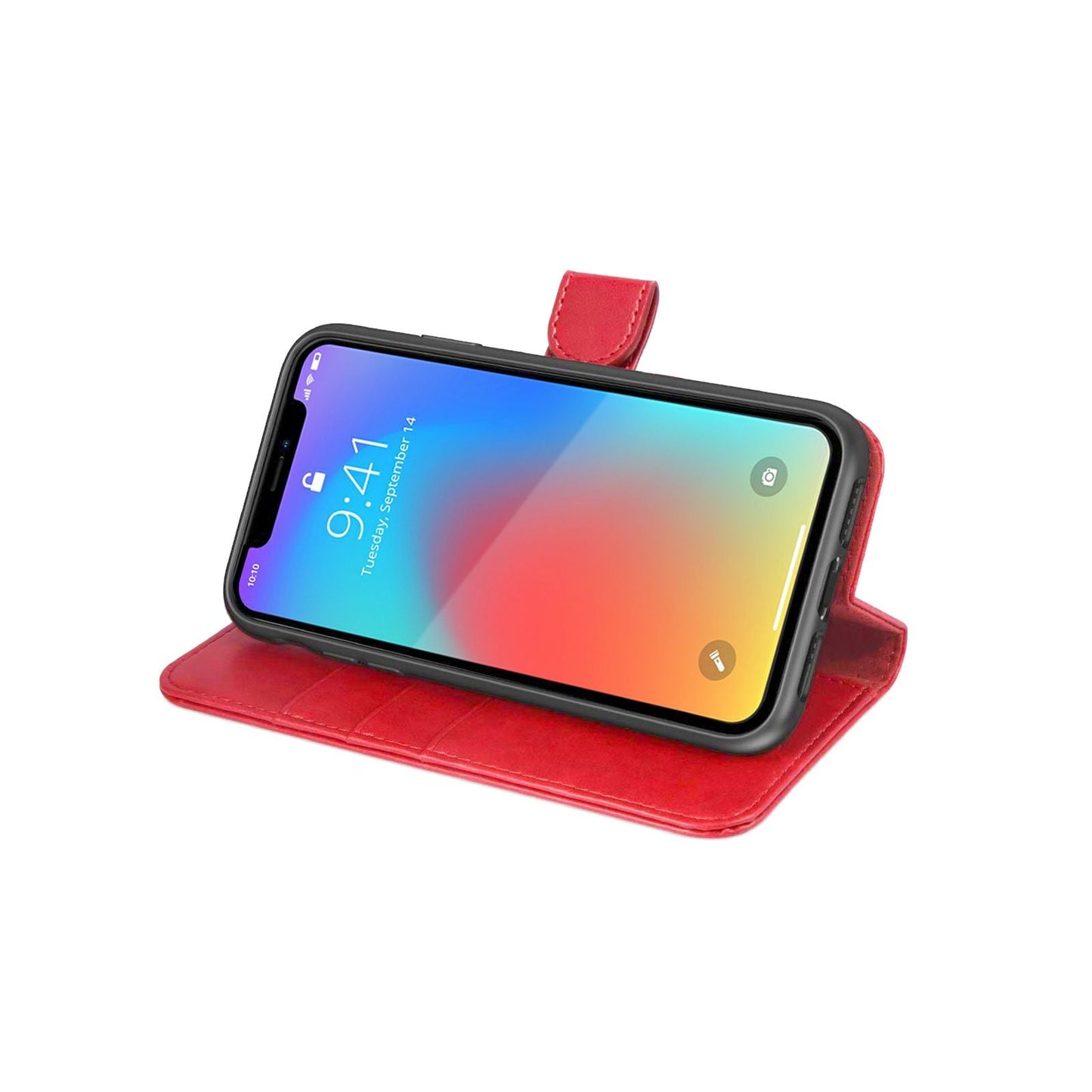 iPhone X/XS Plånboksfodral Läder med Stativ - Röd image 6