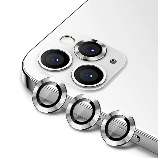iPhone 12 Pro Max Linsskydd med Metallram - Silver (3-pack) image 2