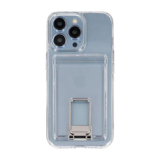 iPhone 12/12 Pro Case with Card Holder and Metal Stand - Transparent