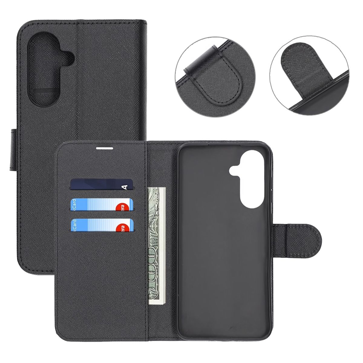 Flip Stand Leather Wallet Case For Samsung A26 Black