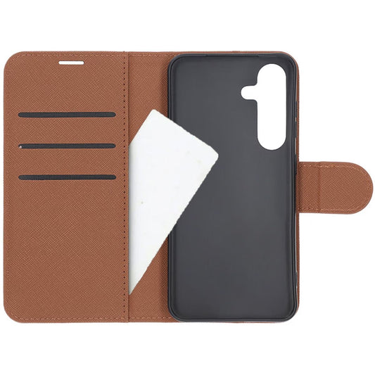 Flip Stand Leather Wallet Case For Samsung S25 Brown