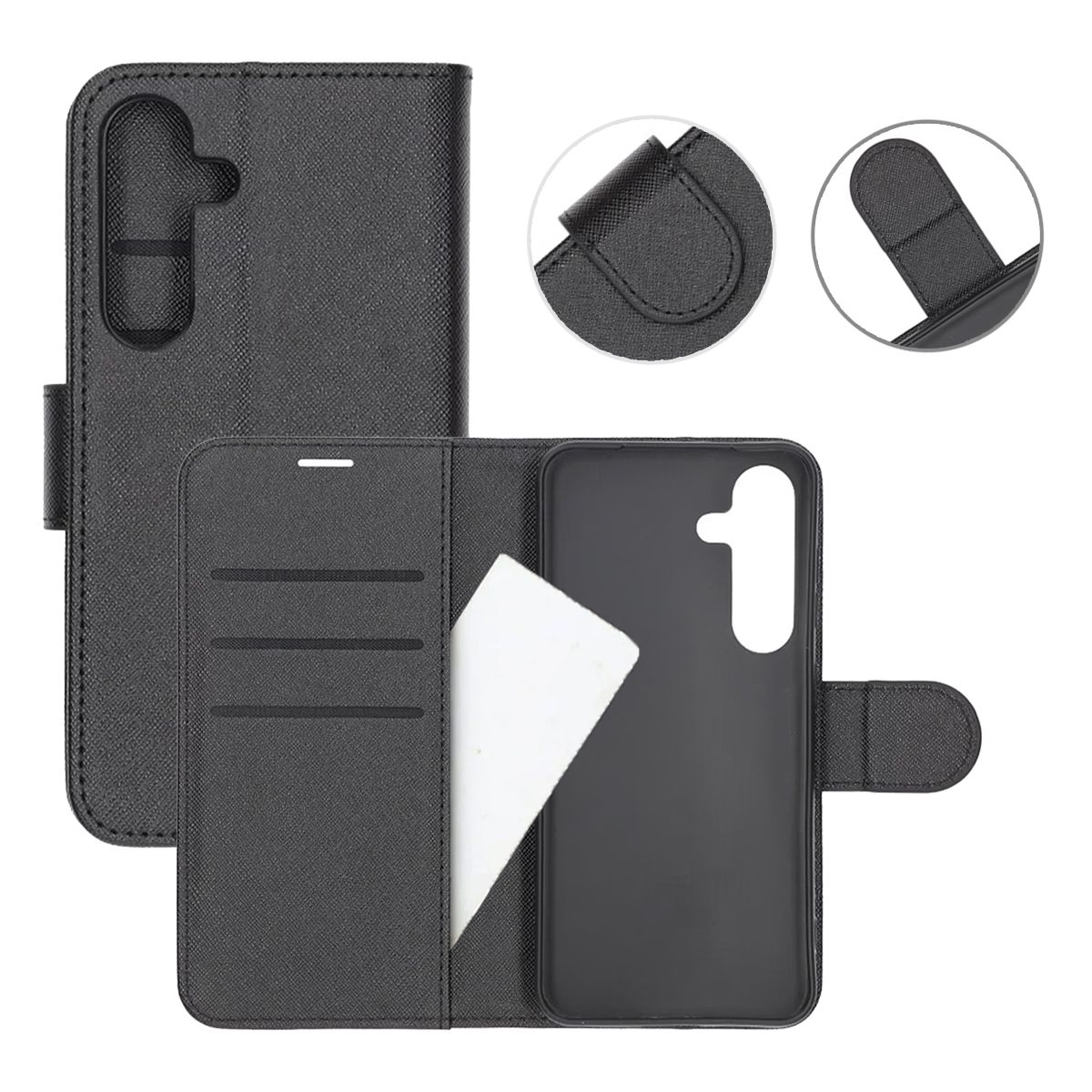 Flip Stand Leather Wallet Case For Samsung S25 Black