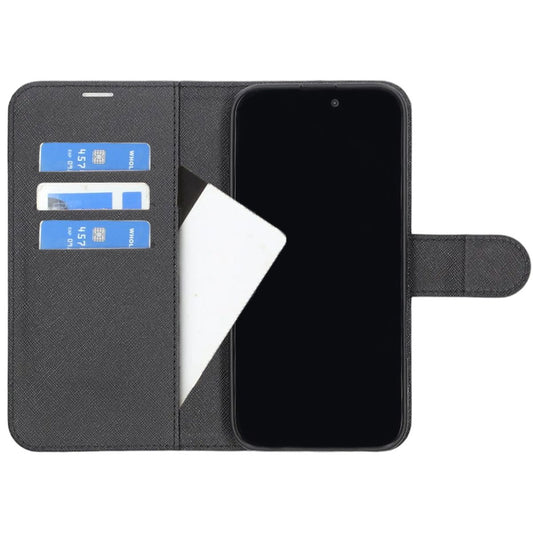 Flip Stand Leather Wallet Case For iPhone 16 Pro Black