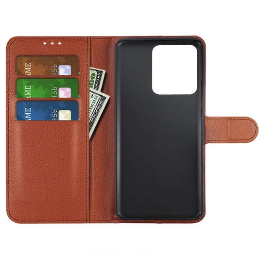 Flip Stand Leather Wallet Case For Moto edge 40 Brown
