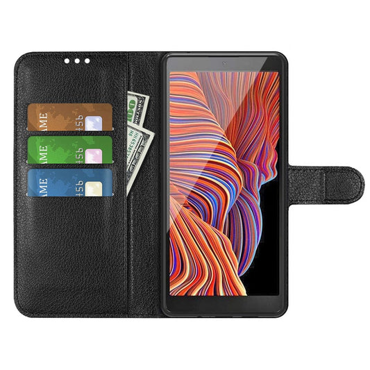 Flip Stand Leather Wallet Case For Samsung XCover 7 Black