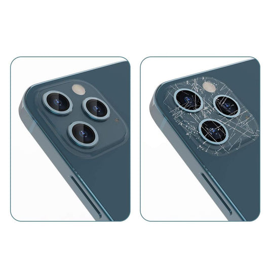 iPhone 12 Pro Max Linsskydd med Metallram - Blå (3-pack)