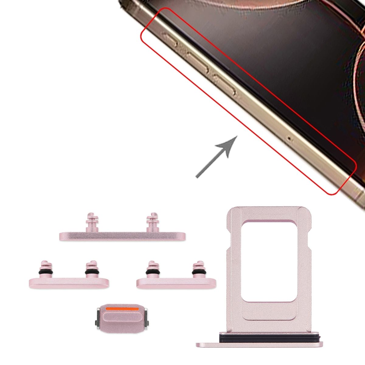 Knappar och Simkorthållare för iPhone 15/15 Plus - Rosa