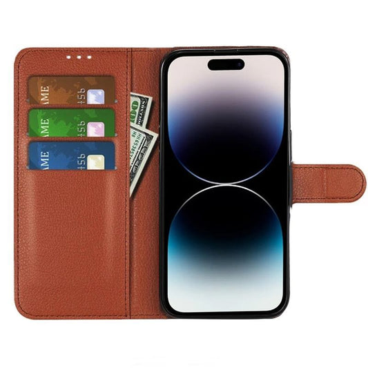 iPhone 15 Pro Max Flip Stand Leather Wallet Case Brown