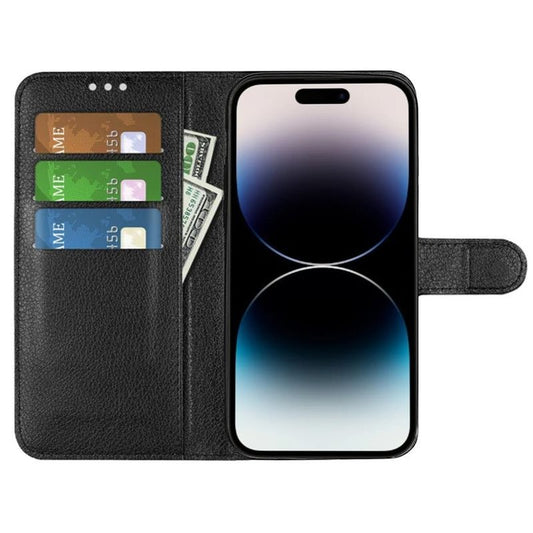 iPhone 15 Pro Max Flip Stand Leather Wallet Case Black