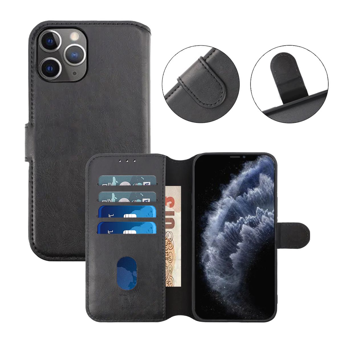 RV Flip Stand TPU Leather Case Black For iPhone 12/12 Pro