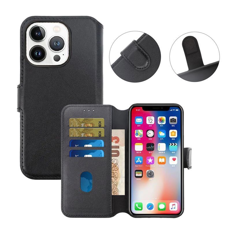 RV Genuine leather Wallet Case iPhone 15 Pro Black