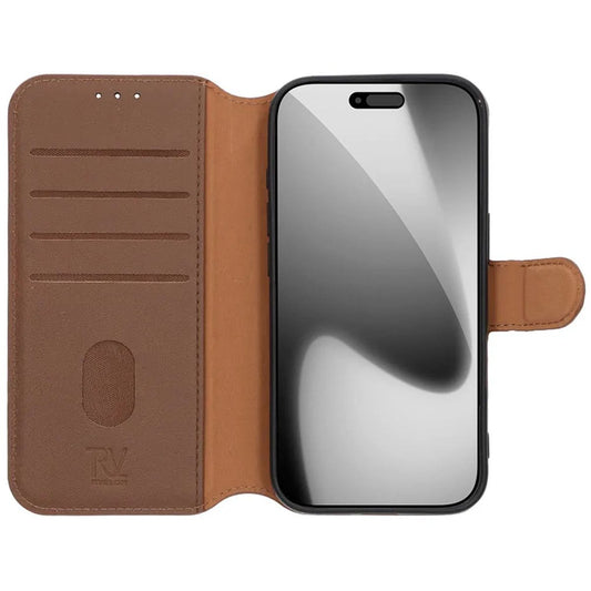 Rvelon Plånboksfodral Äkta Läder för iPhone 17 Pro - Brun