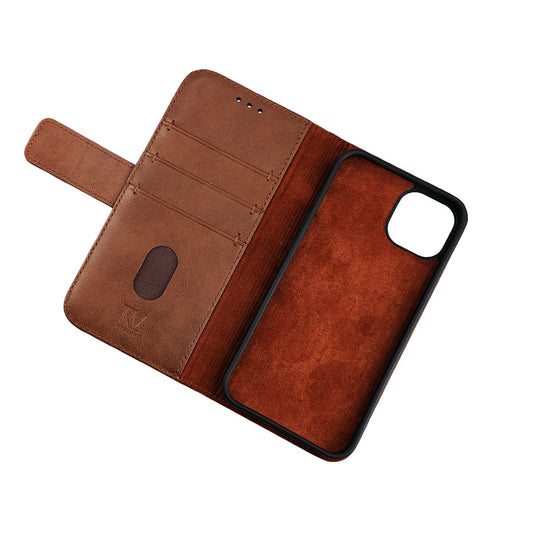 Rvelon Wallet Case Leather for iPhone 12 and 12 Pro - Brown