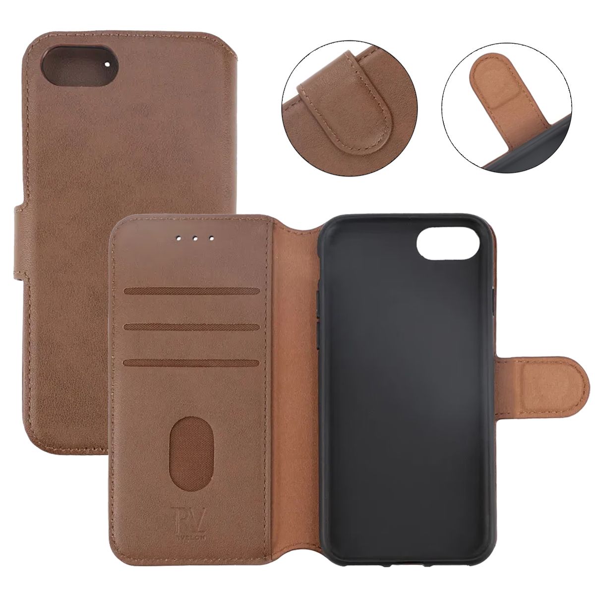 RV Leather Wallet Case - iPhone 7/8/SE 2020 - Brown