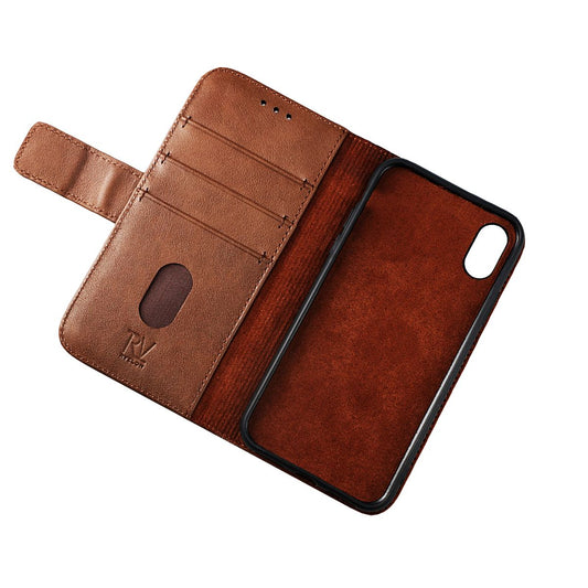 Rvelon Plånboksfodral Läder för iPhone X och XS - Brun