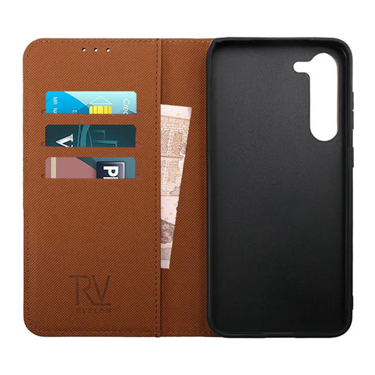 RV Magnetic Wallet Case For Galaxy S23 Plus Golden Brown