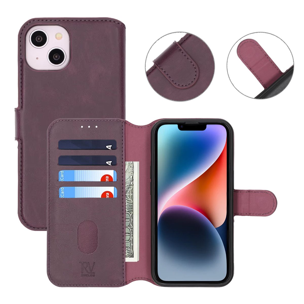 RV Magnetic Wallet Case-iPhone 13/14- Dark Cherry