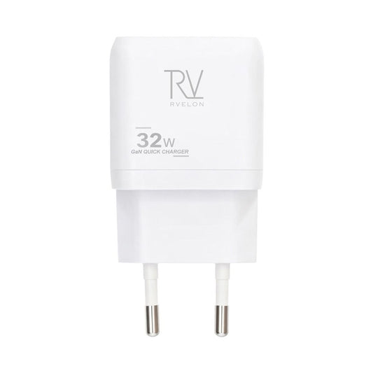 Rvelon Väggladdare USB-C + 2x USB-A 32W GaN - Vit