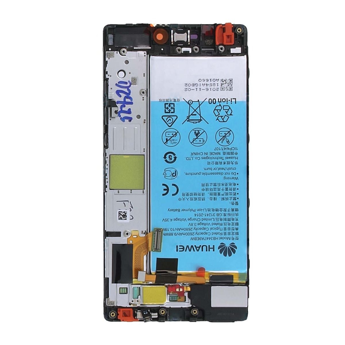 Huawei P8 Skärm med LCD Display med Batteri Original - Svart image 1