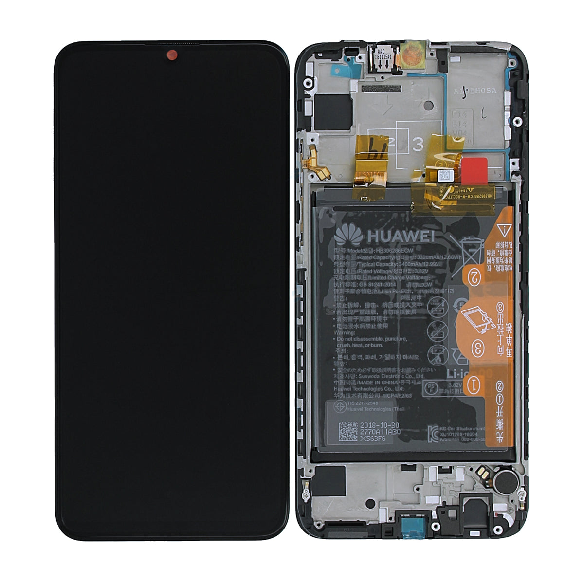 Huawei P Smart 2019 Skärm med LCD Display & Batteri Original - Svart image 1