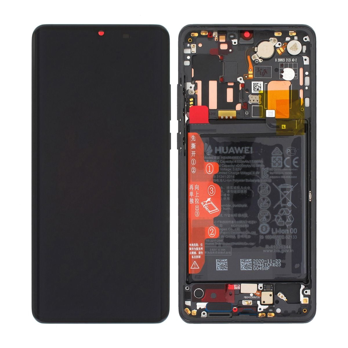 Huawei P30 Pro Skärm/Display med Batteri Original - Svart image 1