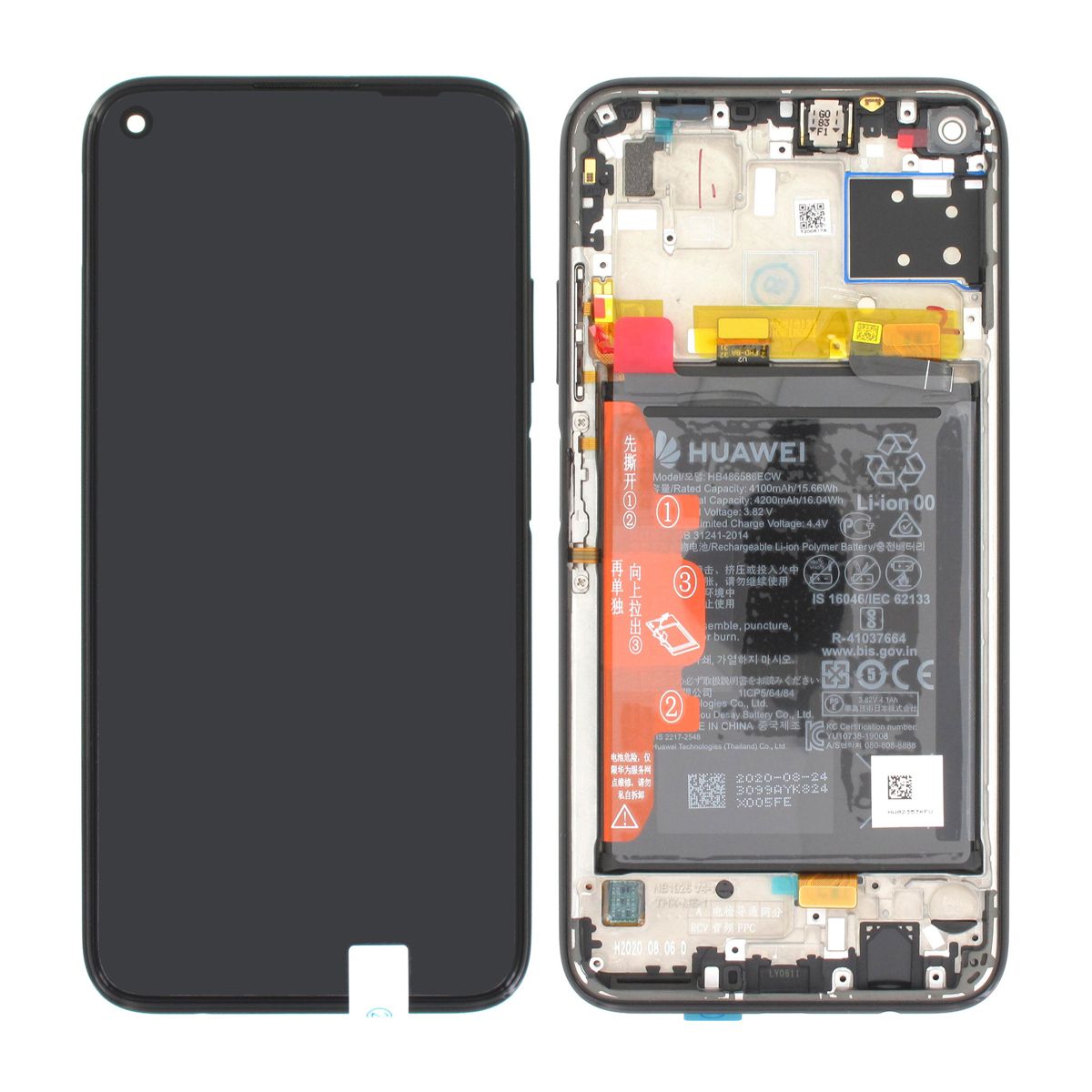 Huawei P40 Lite Skärm/Display med Batteri Original - Svart image 1