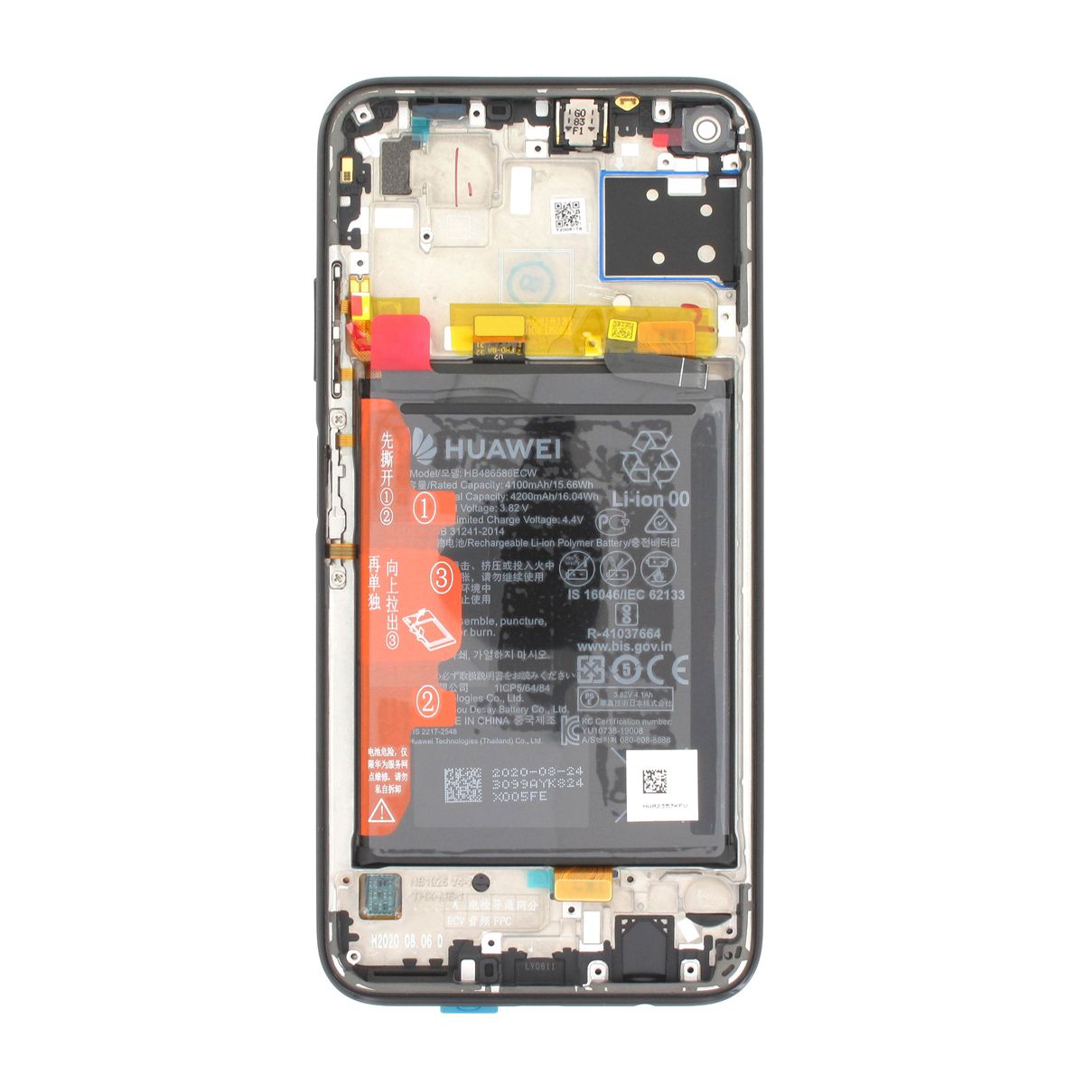 Huawei P40 Lite Skärm/Display med Batteri Original - Svart image 3