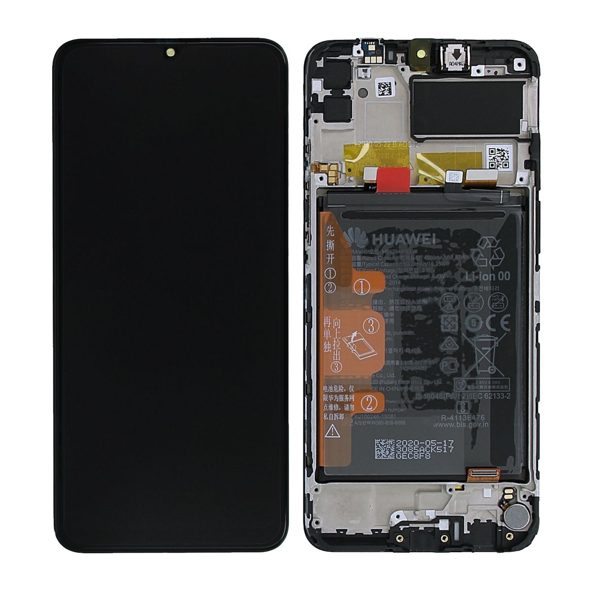 Huawei Y6P/Honor 9A Skärm med LCD Display + Batteri Original - Svart image 1