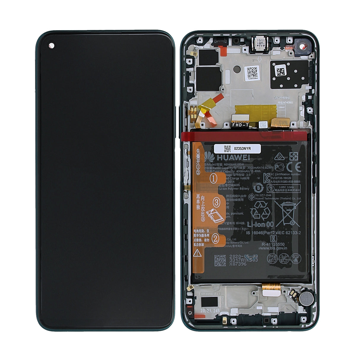Huawei P40 Lite 5G Skärm/Display med Batteri Original - Grön image 1