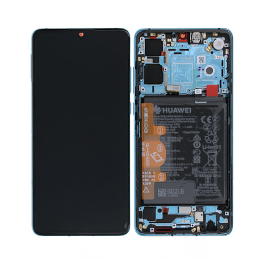 Huawei P30 (New Version) Skärm med LCD Display och Batteri Original - Aurora Blå image 1