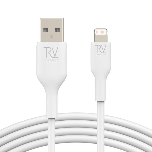 Rvelon iPhone-kabel USB A till Lightning MFi Silikon 2M Vit image 1