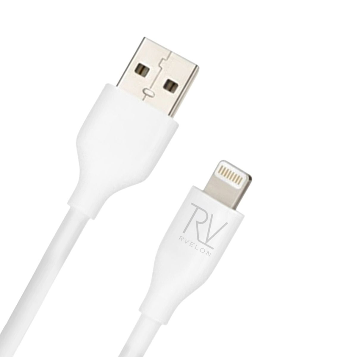 Rvelon iPhone-kabel USB A till Lightning MFi Silikon 2M Vit image 2