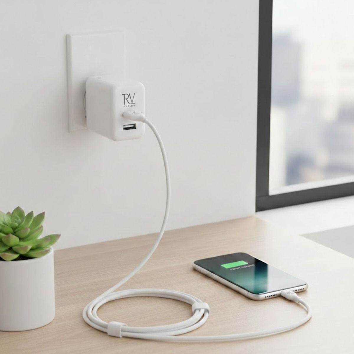 Rvelon iPhone-kabel USB A till Lightning MFi Silikon 2M Vit image 5