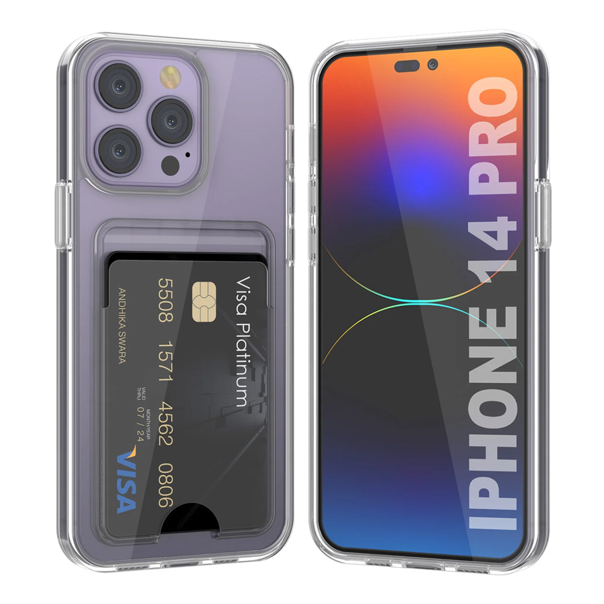 iPhone 14 Pro Mobilskal med Korthållare TPU Rvelon  - Transparent image 1