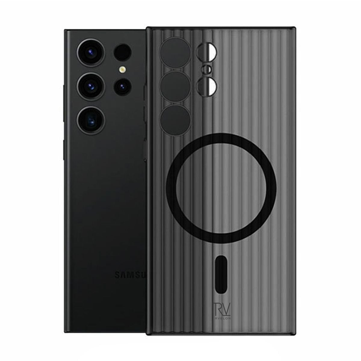 Samsung Galaxy S23 Ultra Mobilskal Korrugerad med Magnet Rvelon - Svart image 1