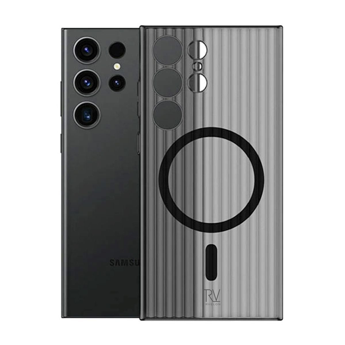 Samsung Galaxy S23 Ultra Mobilskal Korrugerad med Magnet Rvelon - Grå image 1