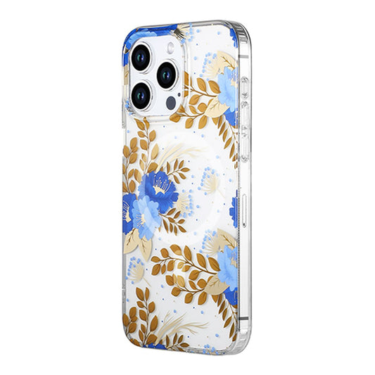iPhone 15 Pro Mobilskal MagSafe - Blommor Blå/Guld image 2