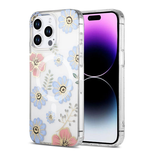 iPhone 15 Pro Mobilskal MagSafe - Blommor Röd/Blå image 1